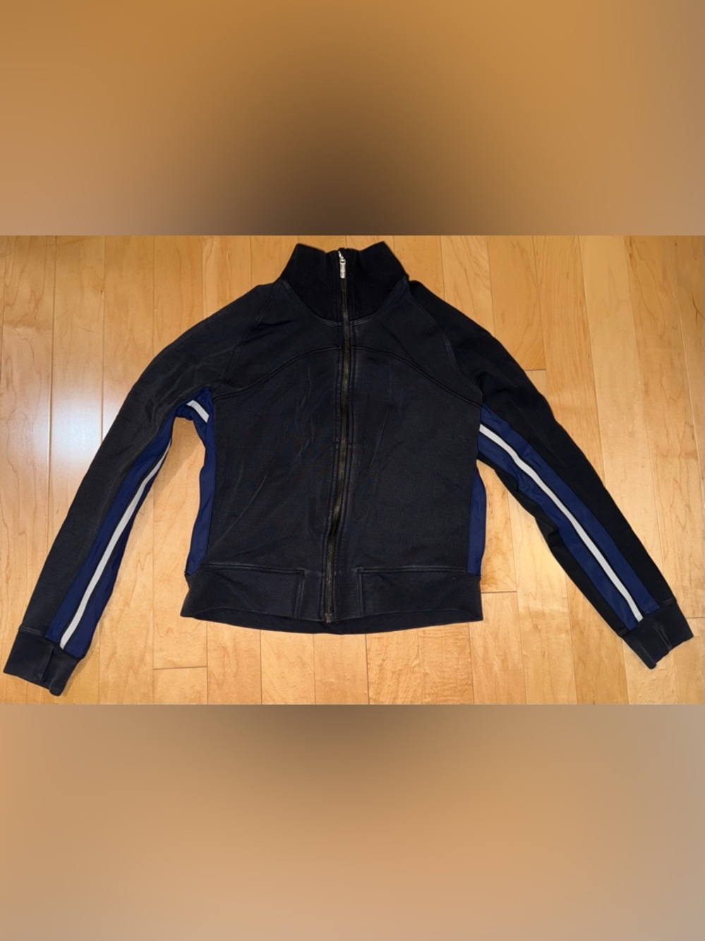 lululemon athletica Black Bomber Jacket with Blue Stripe Detail